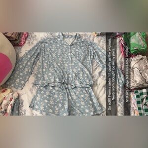 Floral Blue Pajama Set